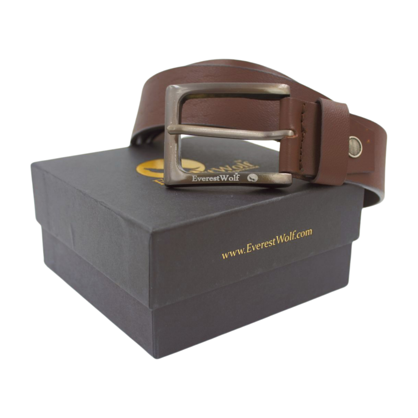 EverestWolf Walnut Wonder Brown Leather Belt with Grey Buckle