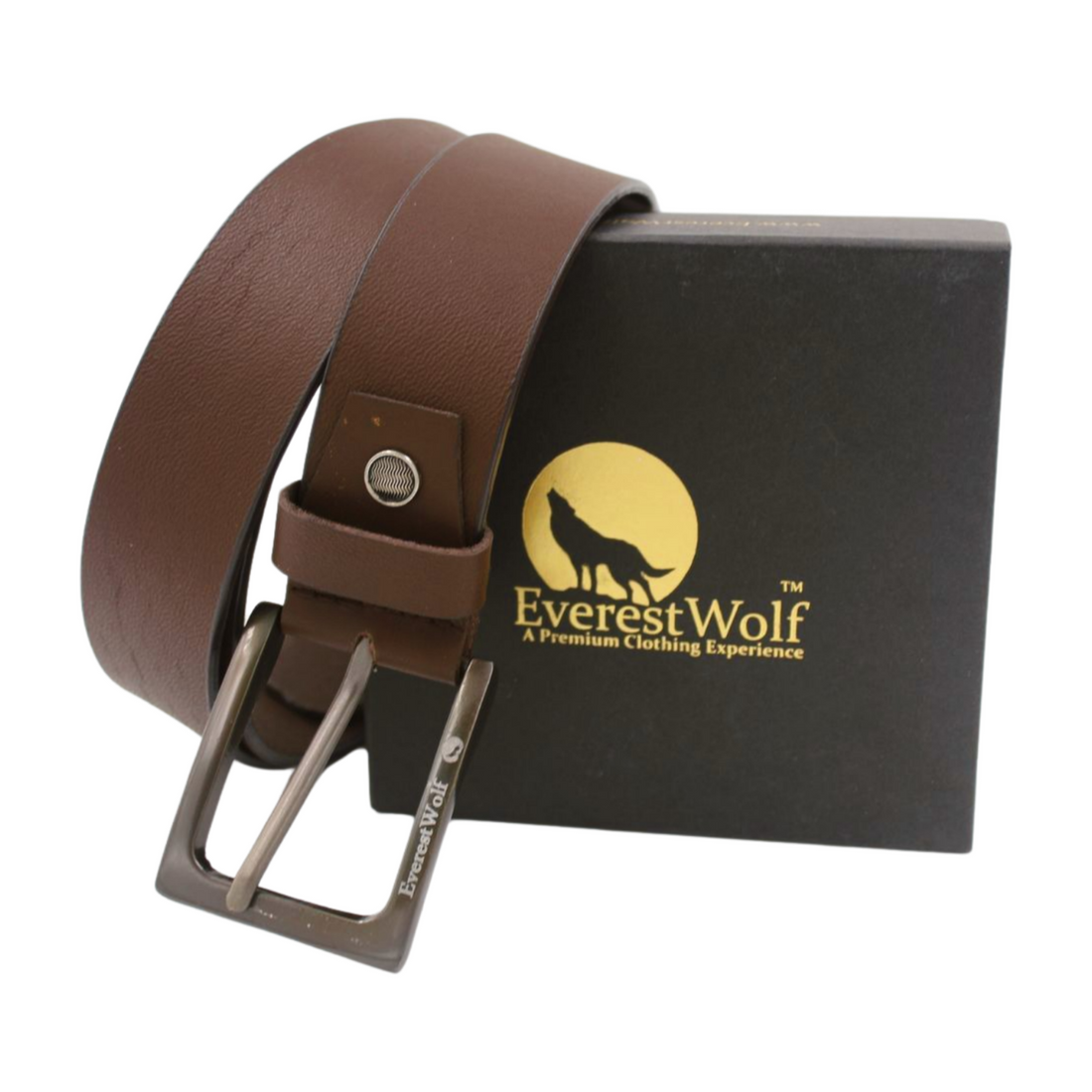 EverestWolf Walnut Wonder Brown Leather Belt with Grey Buckle