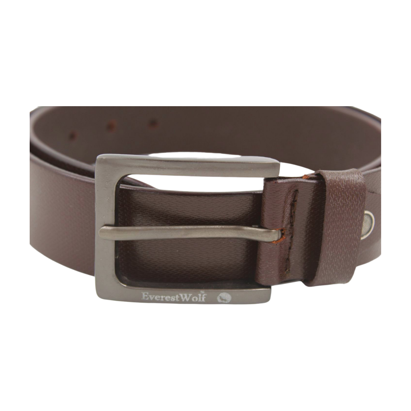 EverestWolf TobaccoTreasure Designer Brown Leather Belt with Dark Silver Buckle