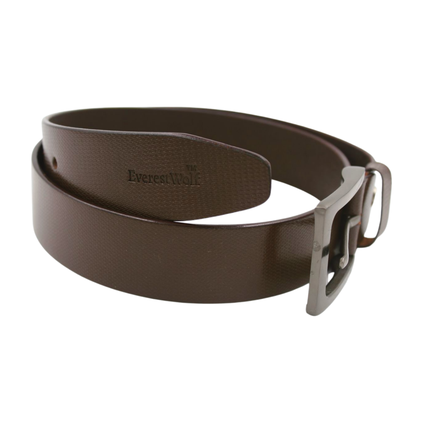 EverestWolf TobaccoTreasure Designer Brown Leather Belt with Dark Silver Buckle