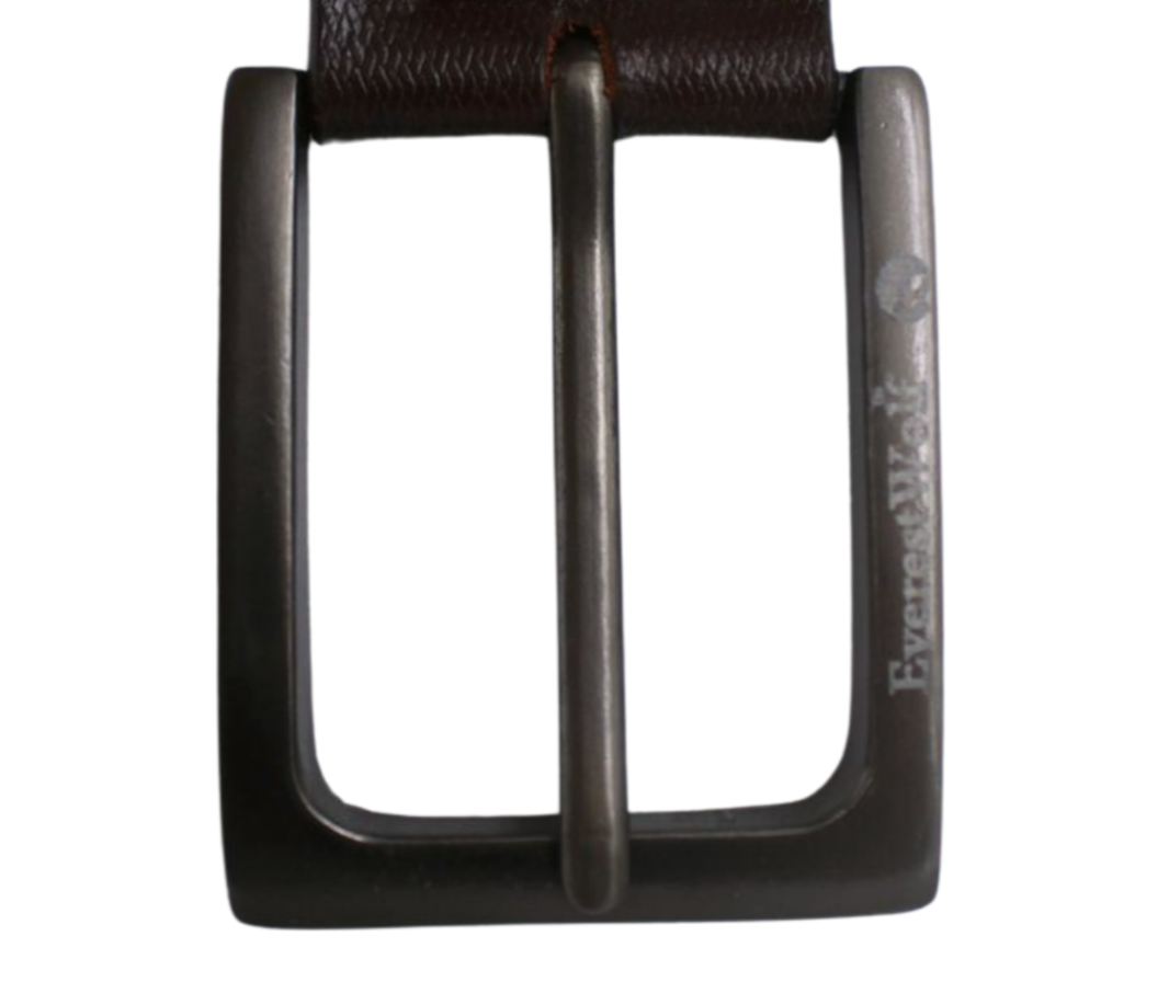 EverestWolf TobaccoTreasure Designer Brown Leather Belt with Dark Silver Buckle